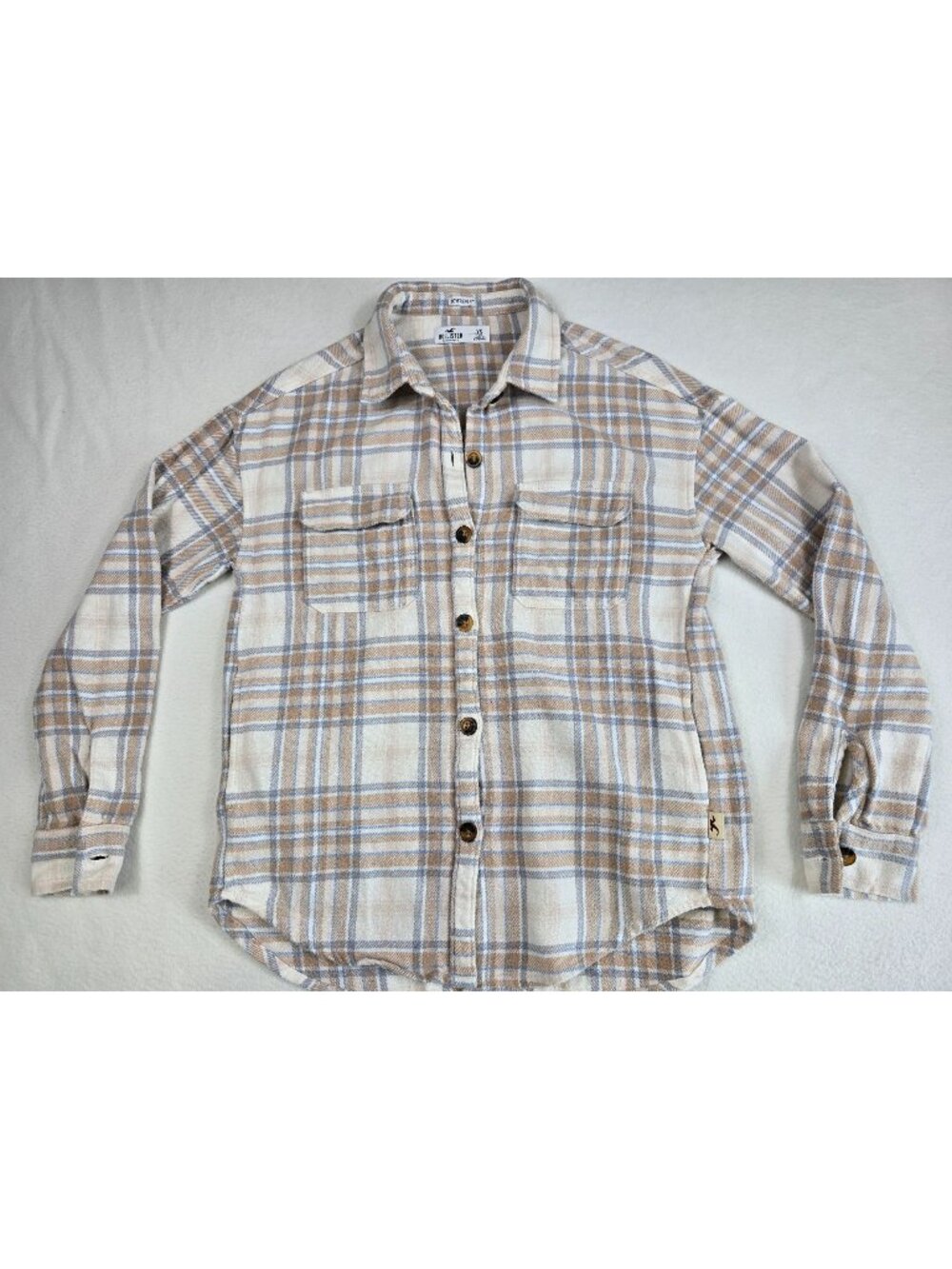 Hollister Womens XS Boyfriend Fit Plaid Flannel Shacket Shirt 100% Cotton